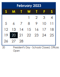 District School Academic Calendar for Denbigh Early Childhood Center for February 2023