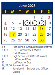 District School Academic Calendar for B. C. Charles Elementary for June 2023