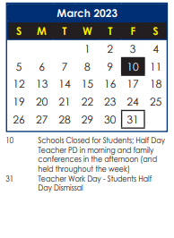 District School Academic Calendar for B. C. Charles Elementary for March 2023