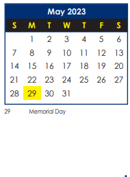 District School Academic Calendar for B. C. Charles Elementary for May 2023