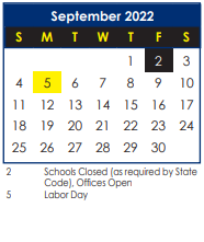 District School Academic Calendar for Warwick Early Childhood Center for September 2022