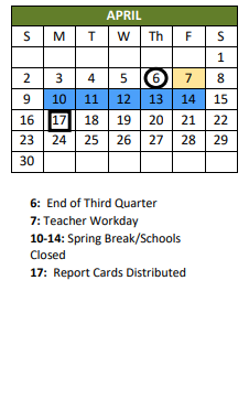 District School Academic Calendar for Stuart Gifted Center for April 2023