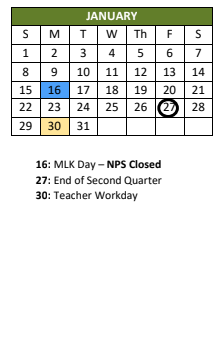 District School Academic Calendar for Lake Taylor High for January 2023