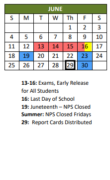 District School Academic Calendar for Easton Preschool for June 2023