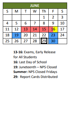 District School Academic Calendar for Oakwood ELEM. for June 2023