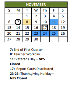 District School Academic Calendar for School Of Internl Studies At Meadowbrook for November 2022