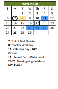 District School Academic Calendar for Coleman Place ELEM. for November 2022