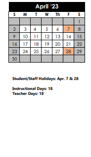 District School Academic Calendar for Huebner Elementary School for April 2023