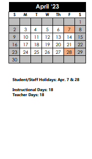 District School Academic Calendar for Hardy Oak Elementary School for April 2023