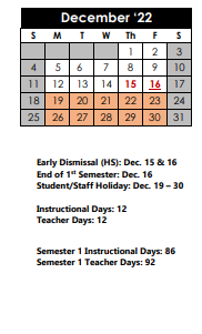 District School Academic Calendar for Ridgeview Elementary School for December 2022