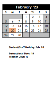 District School Academic Calendar for Center Sch for February 2023