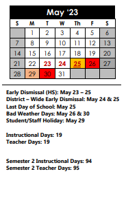 District School Academic Calendar for Oak Meadow Elementary School for May 2023