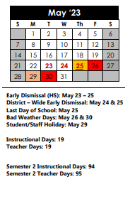 District School Academic Calendar for Clear Spring Elementary School for May 2023