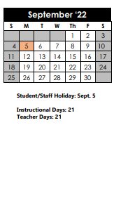 District School Academic Calendar for Clear Spring Elementary School for September 2022