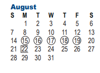 District School Academic Calendar for Stinson Middle School for August 2022