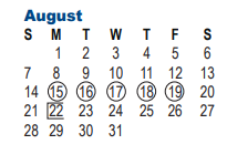 District School Academic Calendar for O'connor High School for August 2022