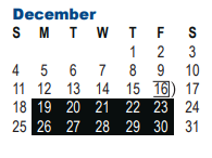 District School Academic Calendar for Holmgreen Center for December 2022