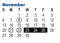 District School Academic Calendar for Glass Elementary School for November 2022