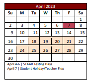 District School Academic Calendar for Justin Elementary for April 2023