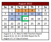 District School Academic Calendar for Sonny & Allegra Nance Elementary for August 2022