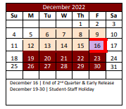 District School Academic Calendar for J Lyndal Hughes Elementary for December 2022