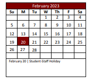 District School Academic Calendar for J Lyndal Hughes Elementary for February 2023