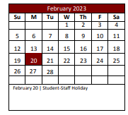 District School Academic Calendar for Denton Co J J A E P for February 2023