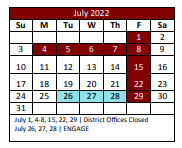 District School Academic Calendar for Lakeview Elementary for July 2022