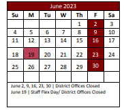 District School Academic Calendar for Denton Creek for June 2023