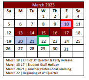 District School Academic Calendar for Denton Co J J A E P for March 2023
