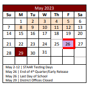 District School Academic Calendar for J Lyndal Hughes Elementary for May 2023