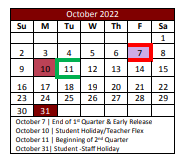 District School Academic Calendar for Seven Hills Elementary for October 2022