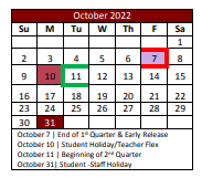 District School Academic Calendar for Lakeview Elementary for October 2022