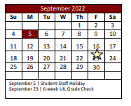 District School Academic Calendar for Kay Granger Elementary for September 2022