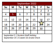 District School Academic Calendar for Denton Co J J A E P for September 2022