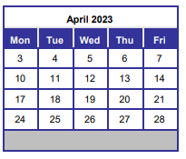 District School Academic Calendar for Okaloosa Applied Tech Center for April 2023