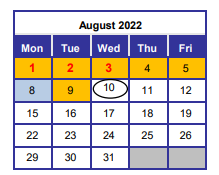 District School Academic Calendar for North Okaloosa Institute for August 2022
