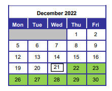 District School Academic Calendar for Gulf Coast Residential Care for December 2022