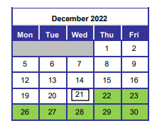 District School Academic Calendar for Liza Jackson Preparatory School for December 2022