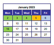 District School Academic Calendar for Silver SANDS-EXCEP. Children for January 2023