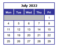District School Academic Calendar for C. W. Ruckel Middle School for July 2022