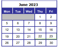 District School Academic Calendar for Destin Elementary School for June 2023