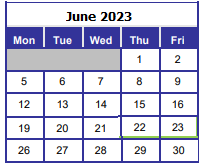 District School Academic Calendar for Liza Jackson Preparatory School for June 2023