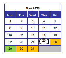 District School Academic Calendar for Okaloosa Applied Tech Center for May 2023