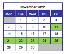 District School Academic Calendar for Northwest Florida Ballet Academie for November 2022