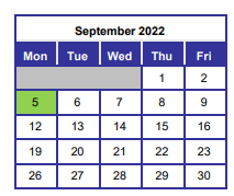District School Academic Calendar for Liza Jackson Preparatory School for September 2022