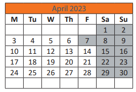 District School Academic Calendar for M.L. King JR. Elementary School for April 2023