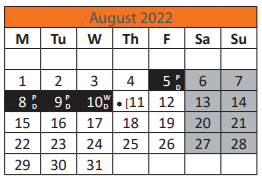 District School Academic Calendar for M.L. King JR. Elementary School for August 2022