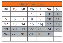 District School Academic Calendar for M.L. King JR. Elementary School for December 2022