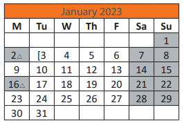 District School Academic Calendar for M.L. King JR. Elementary School for January 2023